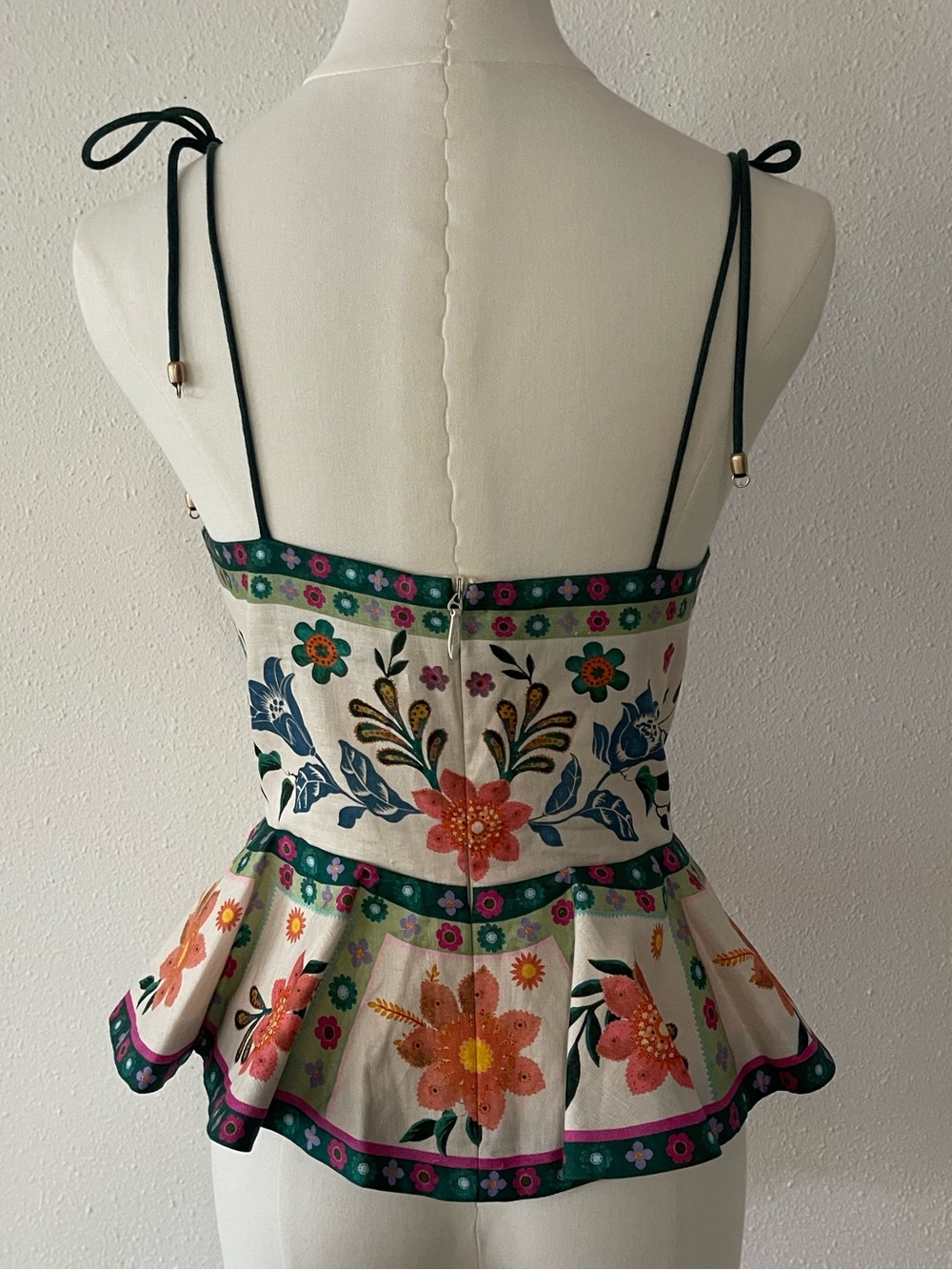 Zimmerman Floral Peplum Tie-Strap Top in White with Multicolor Blooms - Picture 4 of 16